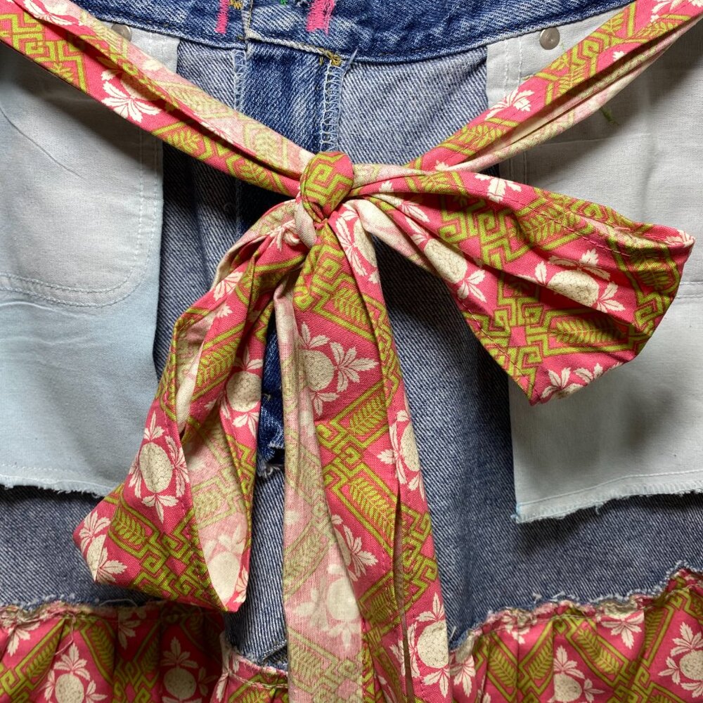Artsy Festival Upcycle Denim Repurposed Waist Apron Colorful One Size Handmade - Picture 10 of 10